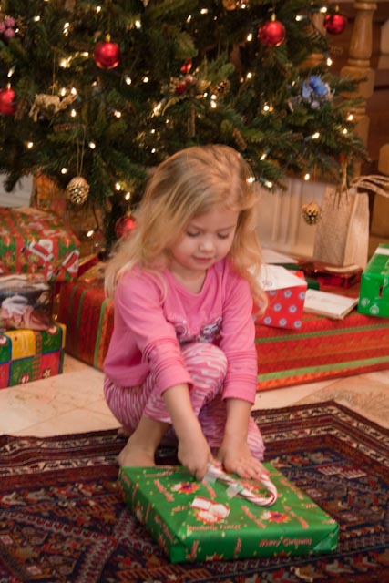 Opening the first present