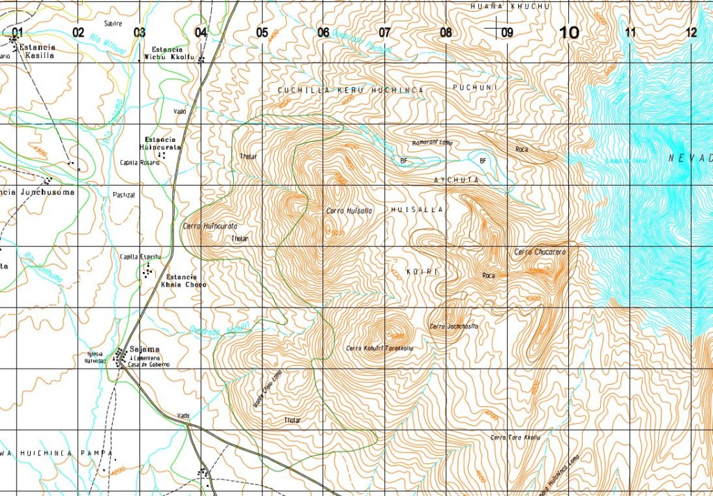 West Side of Tata Sajama, detail from IGM's pdf version of its 1:50k topo, available online